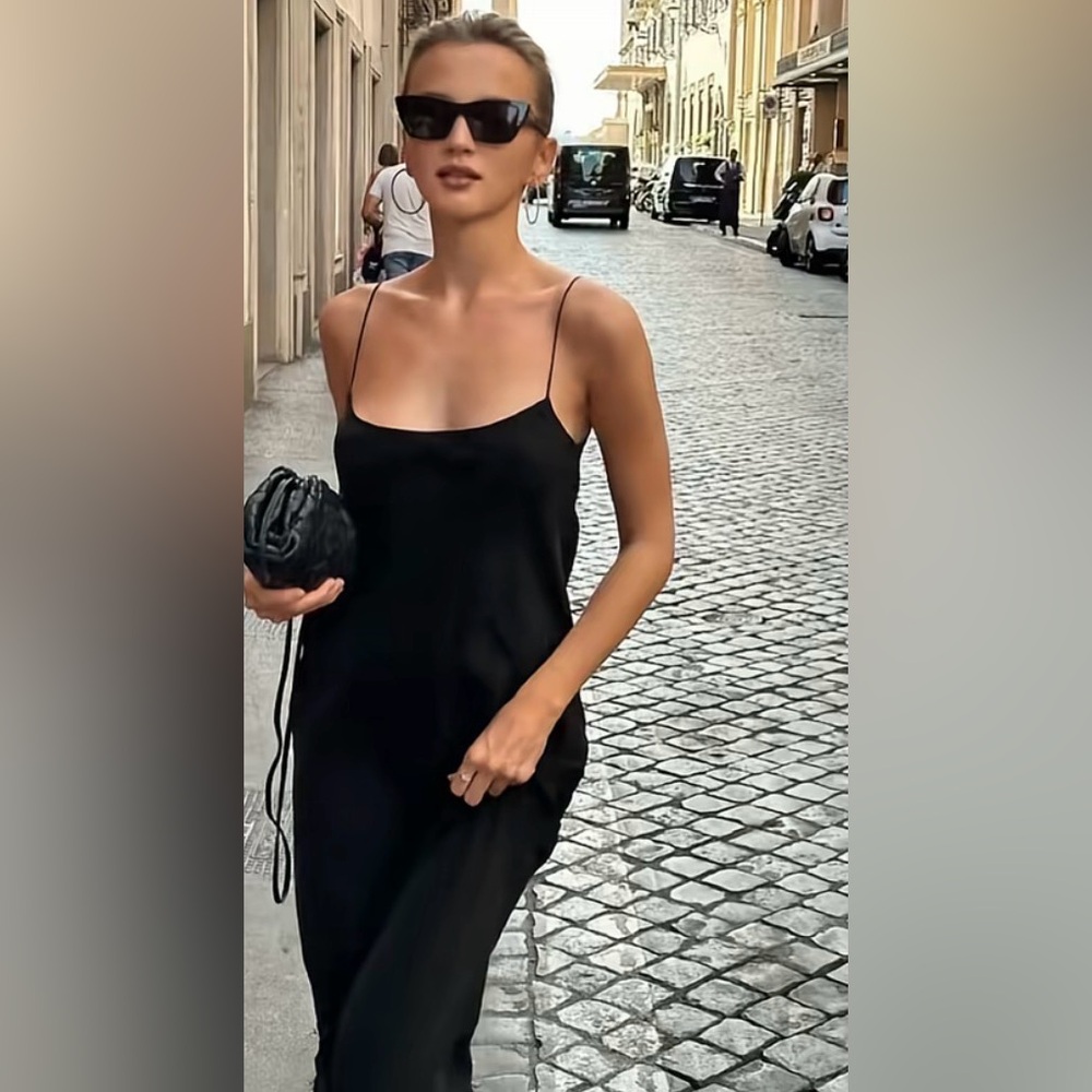 Black Spaghetti-Strap Slip Dress - Classic Minimalist